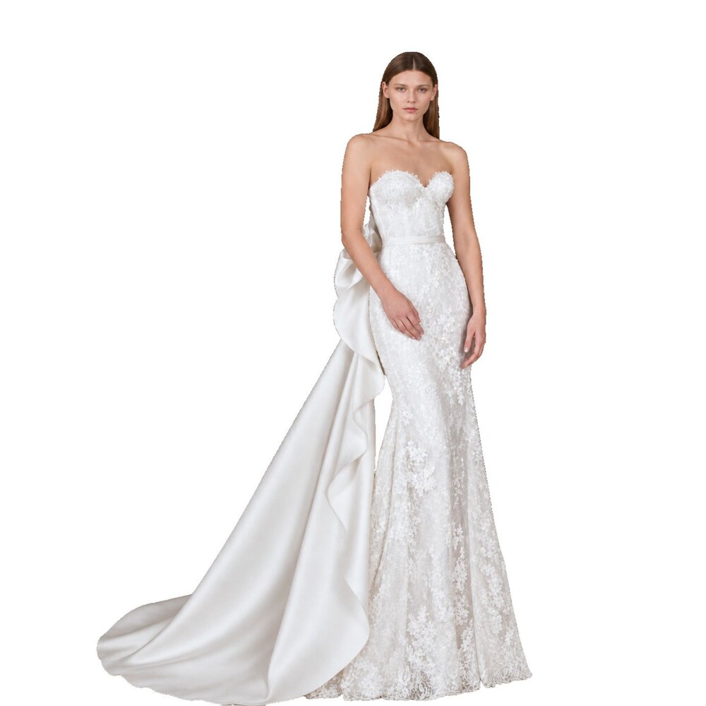 Pronovias Privée Yoisi Wedding Dress US 12 Off White NWT Detachable Train Bow